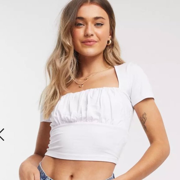 ASOS DESIGN square neck top with ruched bust in white - Picture 1 of 5